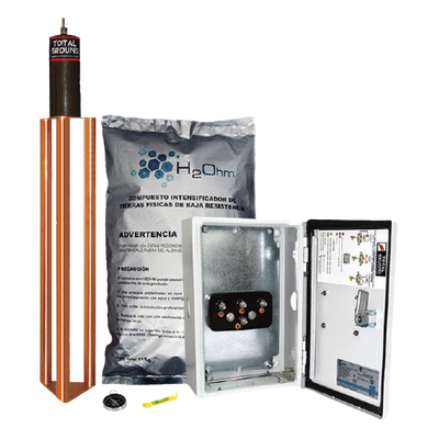 Kit de puesta a tierra / 45 A / Resistencia <2 ohm / Electrodo cobre electrolítico / Filtro LCR / Compuesto H2Ohm / Gabinete NEMA 4