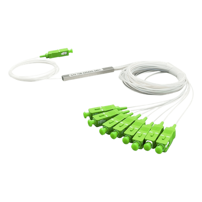 Divisor Óptico PLC / 1×8 / Conector SC/APC / Longitud de Onda 1260-1650 nm / Rango -40 a 85°C / Pérdida de Inserción 10.7 dB