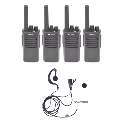 Kit de Radios UHF / 400-470 MHz / 5W / 16 Canales / 4 Unidades con Manos Libres