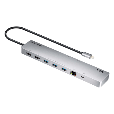 Dock Multipuerto USB-C / 11 en 1 / 8K@120Hz Single o Dual 4K@60Hz / PD 100W / USB 3.2 Gen 1 / Ethernet Gigabit / SD MicroSD / Aluminio / 8.66×1.57×0.63 in