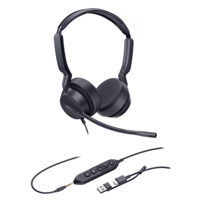 Auricular USB Profesional / Cancelación de Ruido AI / Altavoz 35 mm / USB-C con Adaptador USB-A / Conector 3.5 mm / Compatible Windows y macOS