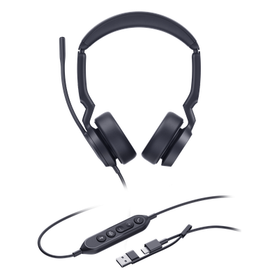 Auriculares USB con Cable / Cancelación de Ruido IA / Altavoz 35 mm / USB-C con Adaptador USB-A / Compatible Microsoft Teams