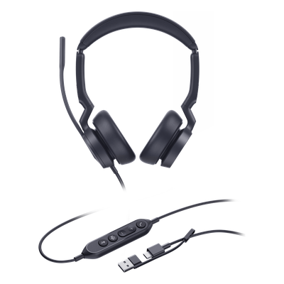 Auriculares Profesionales USB / Cancelación de Ruido IA con 3 Micrófonos / Altavoz 35 mm con EQ Dinámico / USB-C/A Plug-and-Play / Indicador de Ocupado / Compatible Microsoft Teams