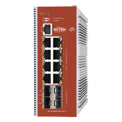 Switch PoE Industrial L2+ / 8 Puertos 100/1000 Mbps / 4 SFP Gigabit / 460 W / Cloud-Web-CLI / ERPS / -40 a 75 °C