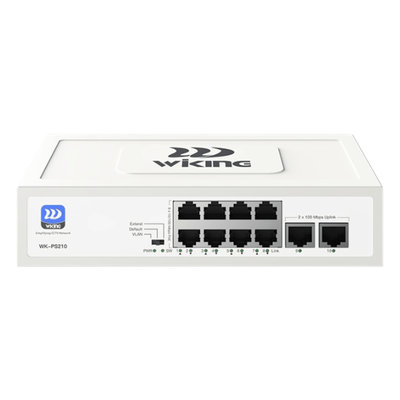 Switch PoE No Administrable / 8 Puertos 10/100 Mbps PoE af/at / 2 Puertos Uplink 10/100 Mbps / Presupuesto PoE 76 W / Alcance PoE 250 m (820.2 ft)