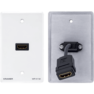 Placa de Pared HDMI Pasiva / Conexión Frontal y Trasera / Cable Plano Flexible / Formato US / Blanco