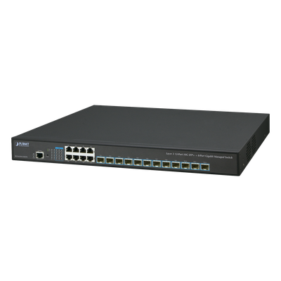 Switch Capa 3 Administrable / 12 Puertos SFP+ 10G / 8 Puertos Gigabit / Conmutación 256 Gbps / Fuente de Alimentación Redundante AC