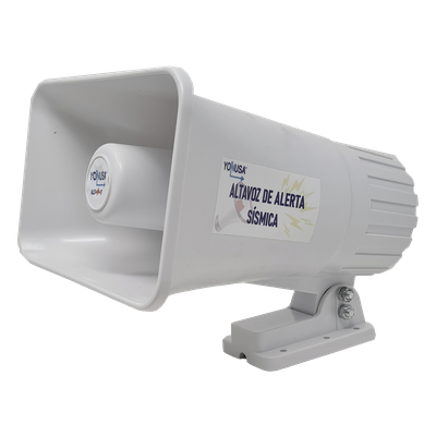 Sirena de Alertamiento Sísmico / Emisión Oficial 150 s / Alcance 25 m (82 ft) / Potencia 30 W / Compatible Módulos YASWIFI y YASMOD / Alimentación 12-14 VDC