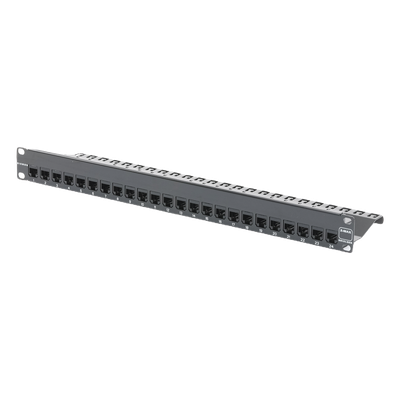 Patch Panel / Blindado / 24 Puertos / Modular Vacío / Plano / 1UR / Cat 6A / Acero 18 Gauge